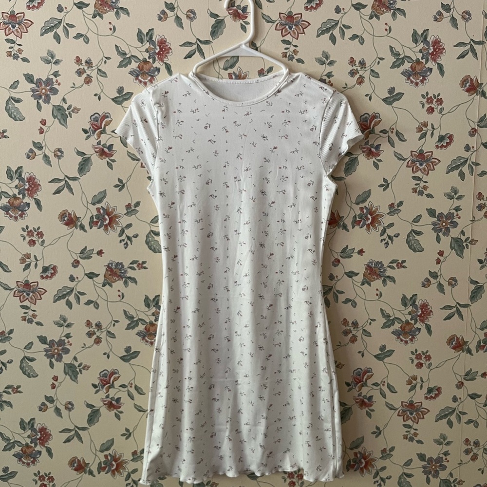 SHEIN MOD Ditsy Floral Print Lettuce Trim Dress